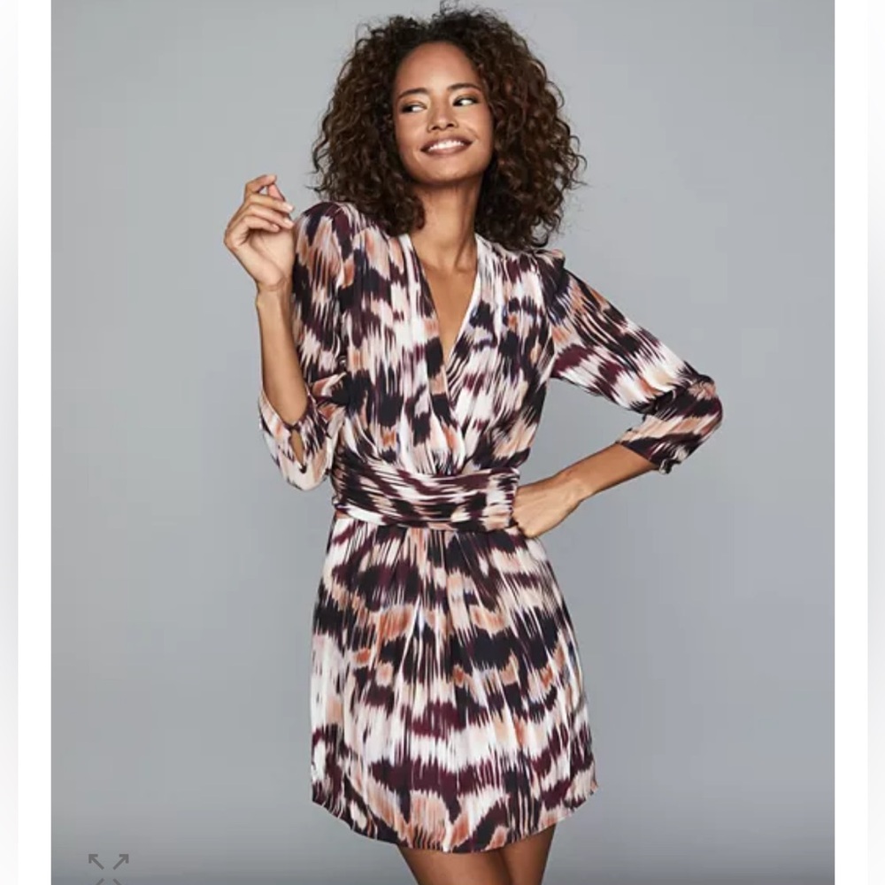 REISS Orla Printed Crossover Neck Dress